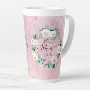 Tasse Latte Bonus Maman Je T'Aime La Fleur De Boho Blanc Rose
