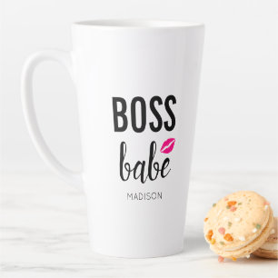 Tasse Latte Boss Babe Personnalisé   Bisou Rose   Lèvres Roses