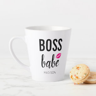 Tasse Latte Boss Babe Personnaliser   Baiser rose   Lèvres ros