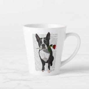 Tasse Latte Boston Terrier avec Rose dans la bouche