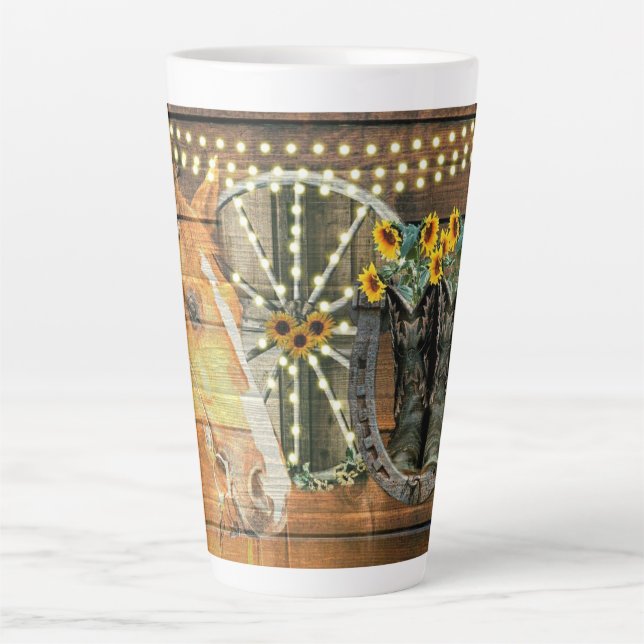 Tasse Latte Botte de cowboy Rustique Cheval tournesol Wagon (Devant)