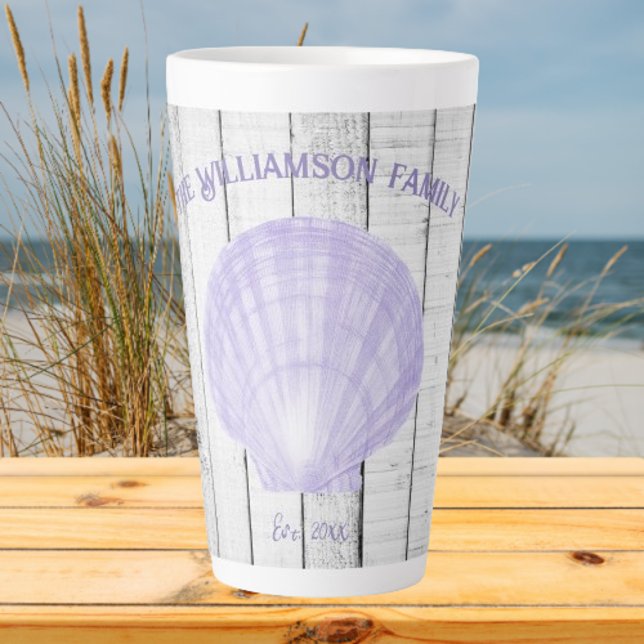 Tasse Latte Bouche en latte de coquille de pétoncle pourpre (Purple Scallop Shell Personalized Latte Mug)