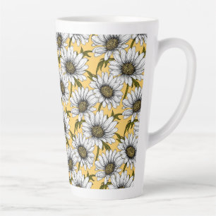 Tasse Latte Bouches blanches, fleurs sauvages sur jaune