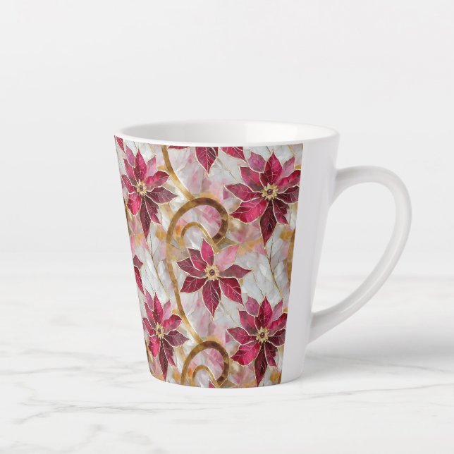 Tasse Latte Boucles d'or Bourgogne rose Poinsettias de Noël (Droite)