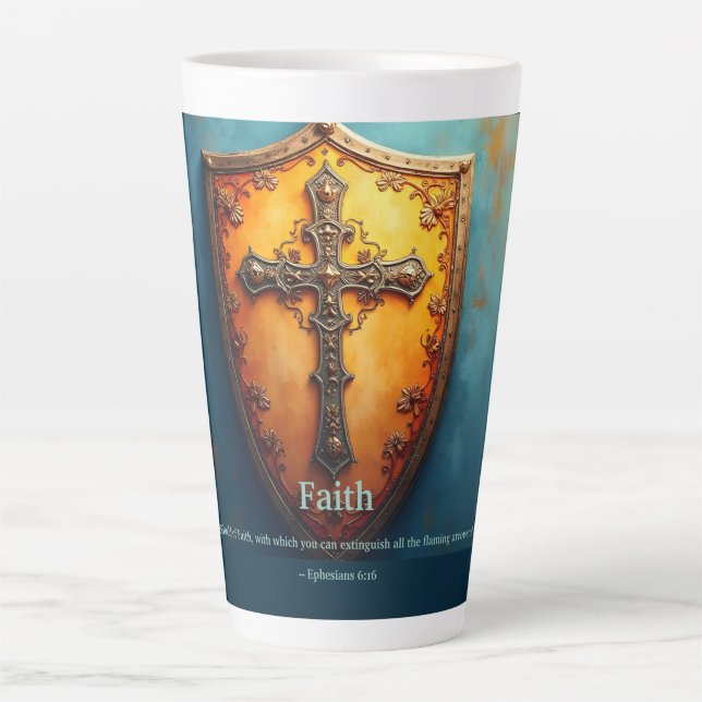 Tasse Latte Bouclier de foi et d'Éphésiens 6:16 (Devant)