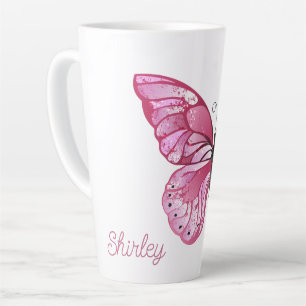 Tasse Latte Bouge en latte en fleur de papillon avec nom perso