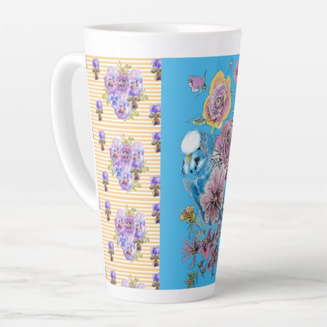 Tasse Latte Bouge en latte fleurie rose bougie peinte à la mai (Angle gauche)