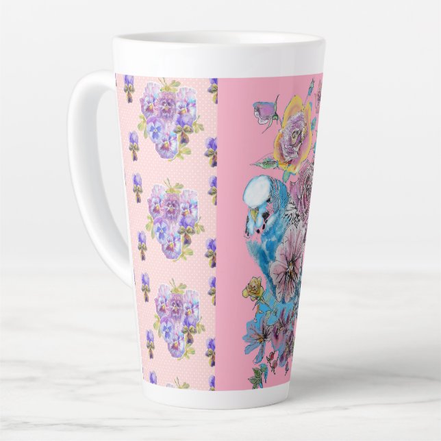 Tasse Latte Bouge en latte fleurie rose bougie peinte à la mai (Angle gauche)
