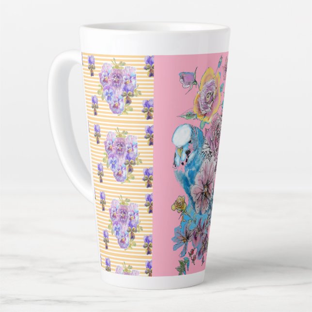 Tasse Latte Bouge en latte fleurie rose bougie peinte à la mai (Angle gauche)