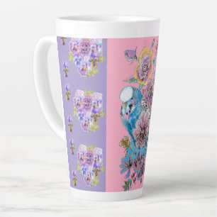 Tasse Latte Bouge latte fleurie de bougie bleue pourpre peinte