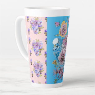 Tasse Latte Bouge latte fleurie de bougie bleue rose à la mai