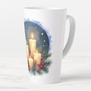 Tasse Latte Bougie de Noël avec Poinsettias