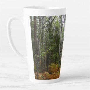 Tasse Latte Bouleaux blancs et fougères d'automne dans les mon