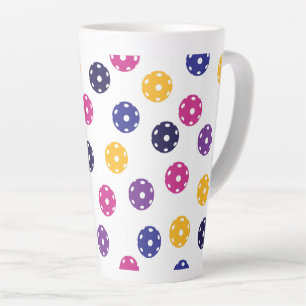 Tasse Latte 💛 Boulettes jaunes et 💜 violets sur blanc