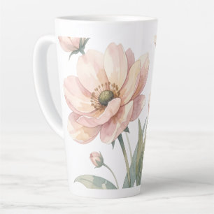 Tasse Latte Bouquet d'art à l'aquarelle de fleurs roses tendre