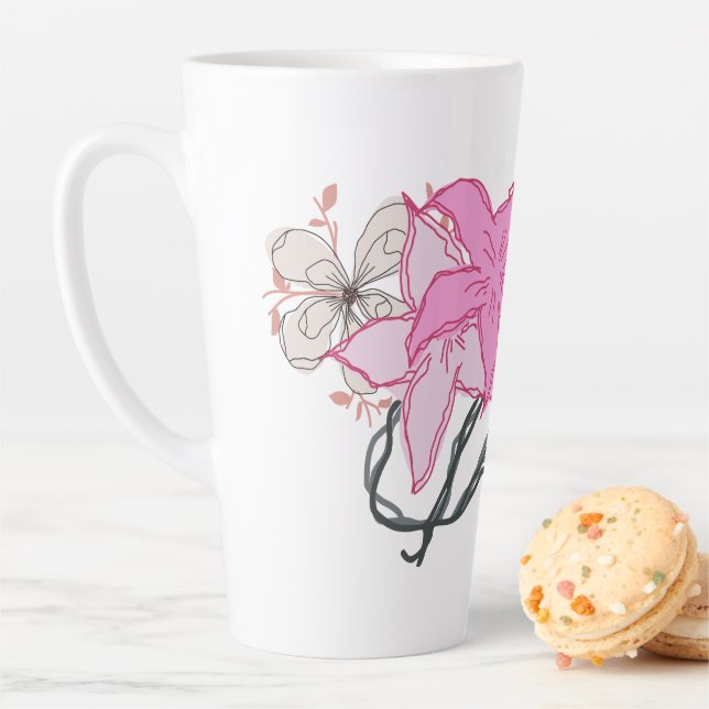 Tasse Latte Bouquet de fleurs croisées roses (En situation)