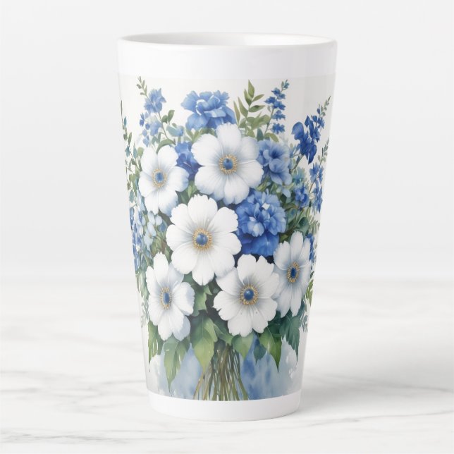Tasse Latte Bouquet de fleurs Elégante aquarelle (Devant)