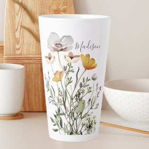 Tasse Latte Bouquet de fleurs sauvages séchées calligraphie mo