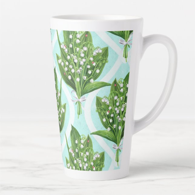 Tasse Latte Bouquet de lis de la vallée fleurs sur le bleu (Droite)