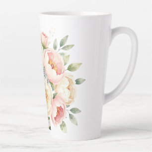 Tasse Latte Bouquet de pivoines romantique avec bague en diama