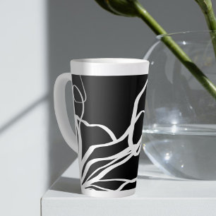 Tasse Latte Bouquet Noir : Abstrait noir et blanc