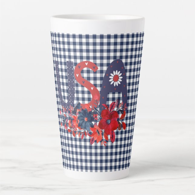 Tasse Latte Bouquet Patriotique Rouge Blanc & Bleu USA (Devant)