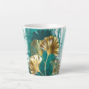 Tasse Latte Branche avec Feuilles d'or Ginko Biloba