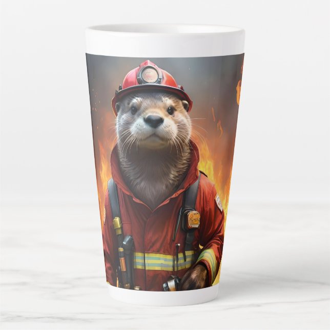 Tasse Latte **"Bravoure éclatante : Le pompier Otter"** (Devant)