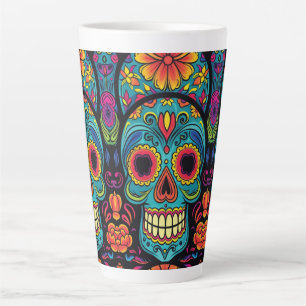 Tasse Latte Bright Folk Art Skull Day of the Dead Party