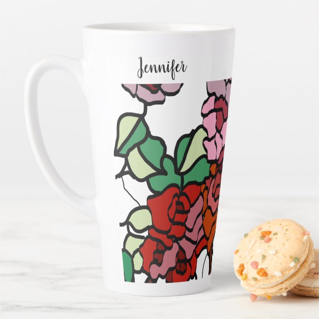 Tasse Latte Bright red flowers (En situation)