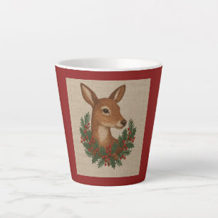 Tasse Latte Broderie rustique Deer & Holiday Greens noël