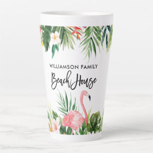 Tasse Latte Brosse Script Tropical Floral Beach House Grand