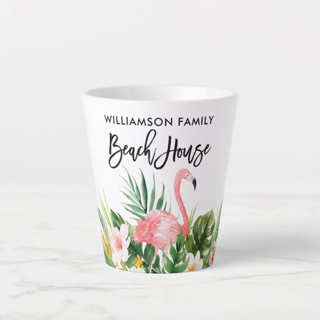 Tasse Latte Brosse Script Tropical Floral Family Beach House (Devant)