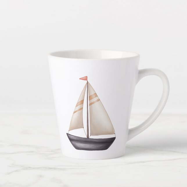 Tasse Latte Brown Sailing Boat and Name (Droite)