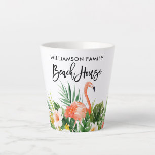 Tasse Latte Brush Script Tropical Coral Floral Beach House