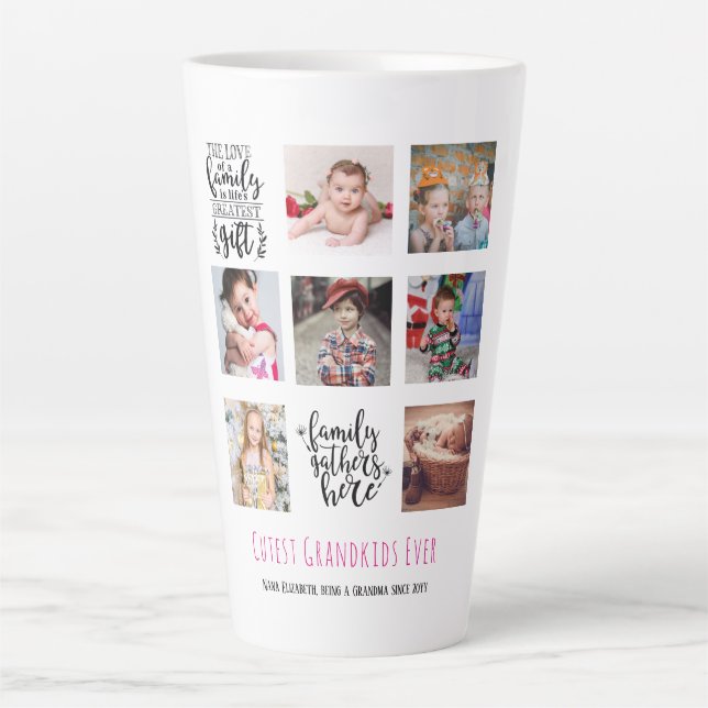 Tasse Latte Budget Famille Photo Collage Cadeau Grand-parent P (Devant)