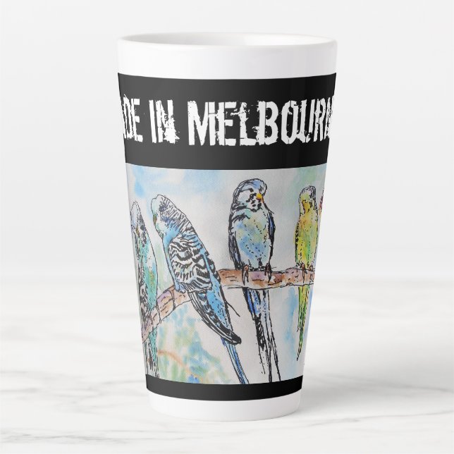 Tasse Latte Budgie Budgerigar Bird Made In Melbourne Birds (Devant)