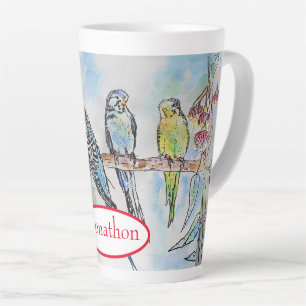 Tasse Latte Budgie Budgies Oiseau Aquarelle Peinture Oiseau