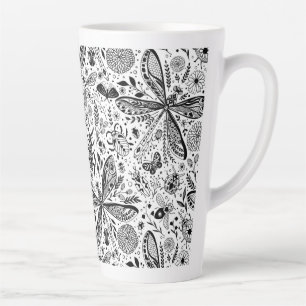 Tasse Latte Bugs de Doodle sur bleu foncé