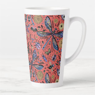 Tasse Latte Bugs de Doodle sur corail rouge
