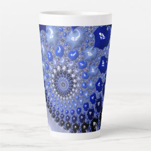 Tasse Latte Bulles fractales Ombre Bleu Abstrait