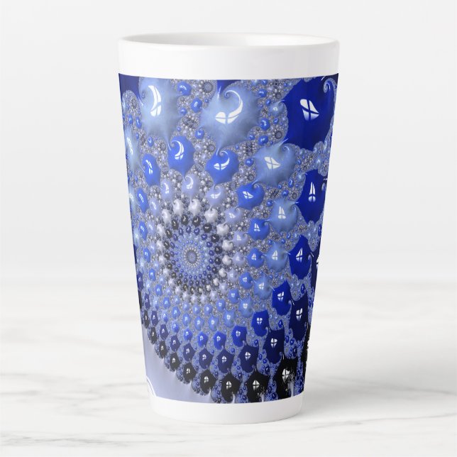 Tasse Latte Bulles fractales Ombre Bleu Abstrait (Devant)