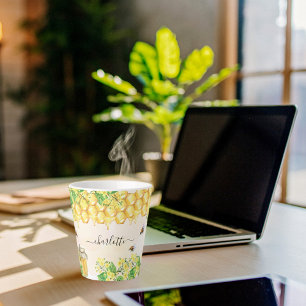 Tasse Latte Bumble abeilles miel fleurons jaunes nom script