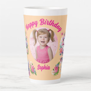 Tasse Latte Cadeau Anniversaire Fille Photo Licorne Florale Ma