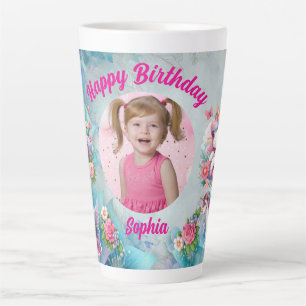 Tasse Latte Cadeau Anniversaire Fille Photo Licorne Florale Ma
