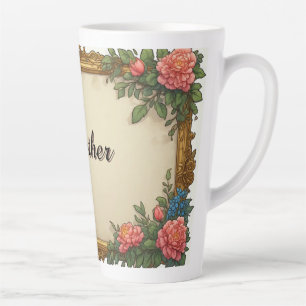 Tasse Latte Cadre doré vintage avec pivoine colorée