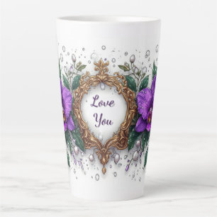Tasse Latte Cadre floral d'orchidée violette