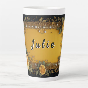 Tasse Latte Cadre Floral Orné Vintage Avec Roses Crème