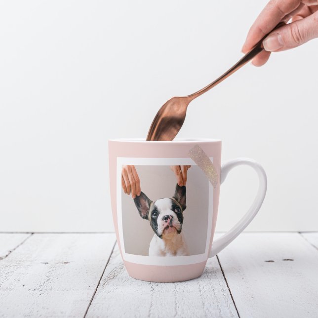 Tasse Latte Cadre rose Pastel moderne | Photo personnelle de c (Créateur téléchargé)