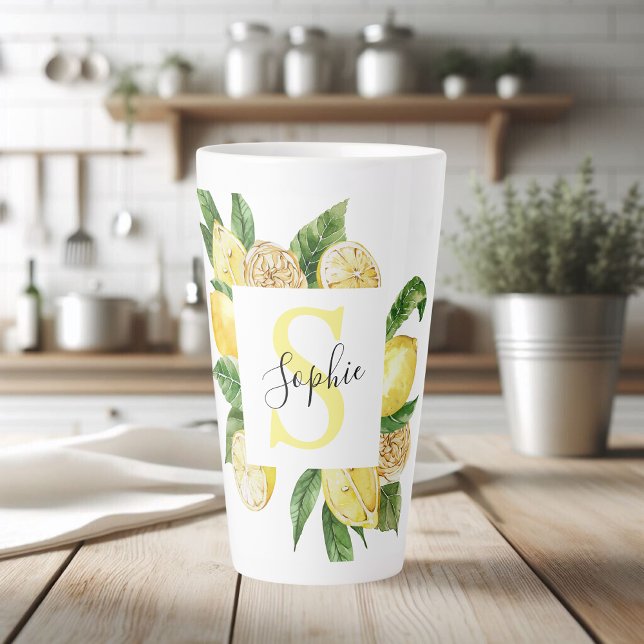 Tasse Latte Cadres et Feuilles de citrons jaunes modernes avec (Créateur téléchargé)